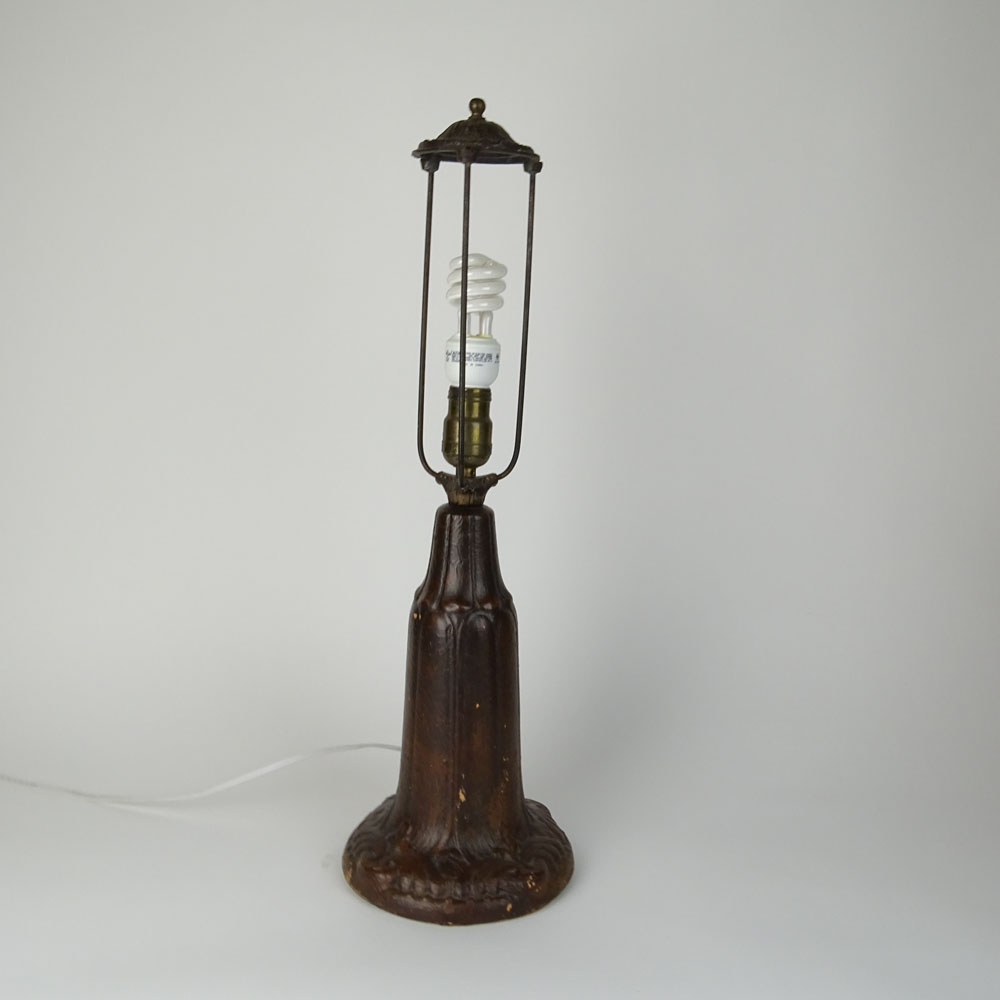 American Arts & Crafts Leaded Lamp. Pottery base.