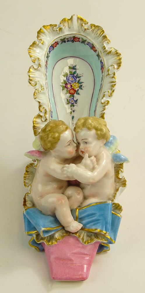 19th C Meissen Hand Painted Meissen Porcelain Shoe with Cherubs Figurine.