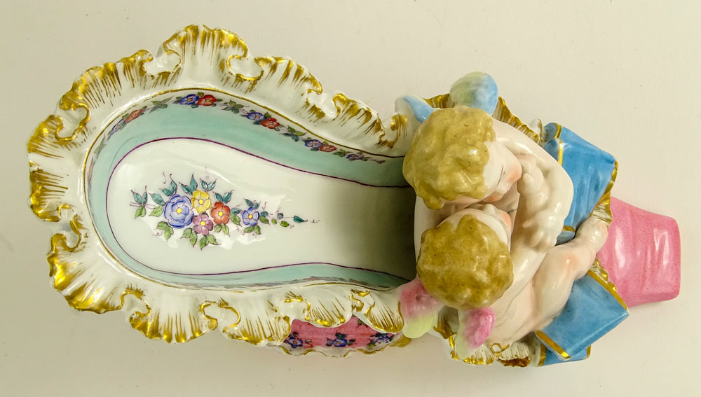 19th C Meissen Hand Painted Meissen Porcelain Shoe with Cherubs Figurine.