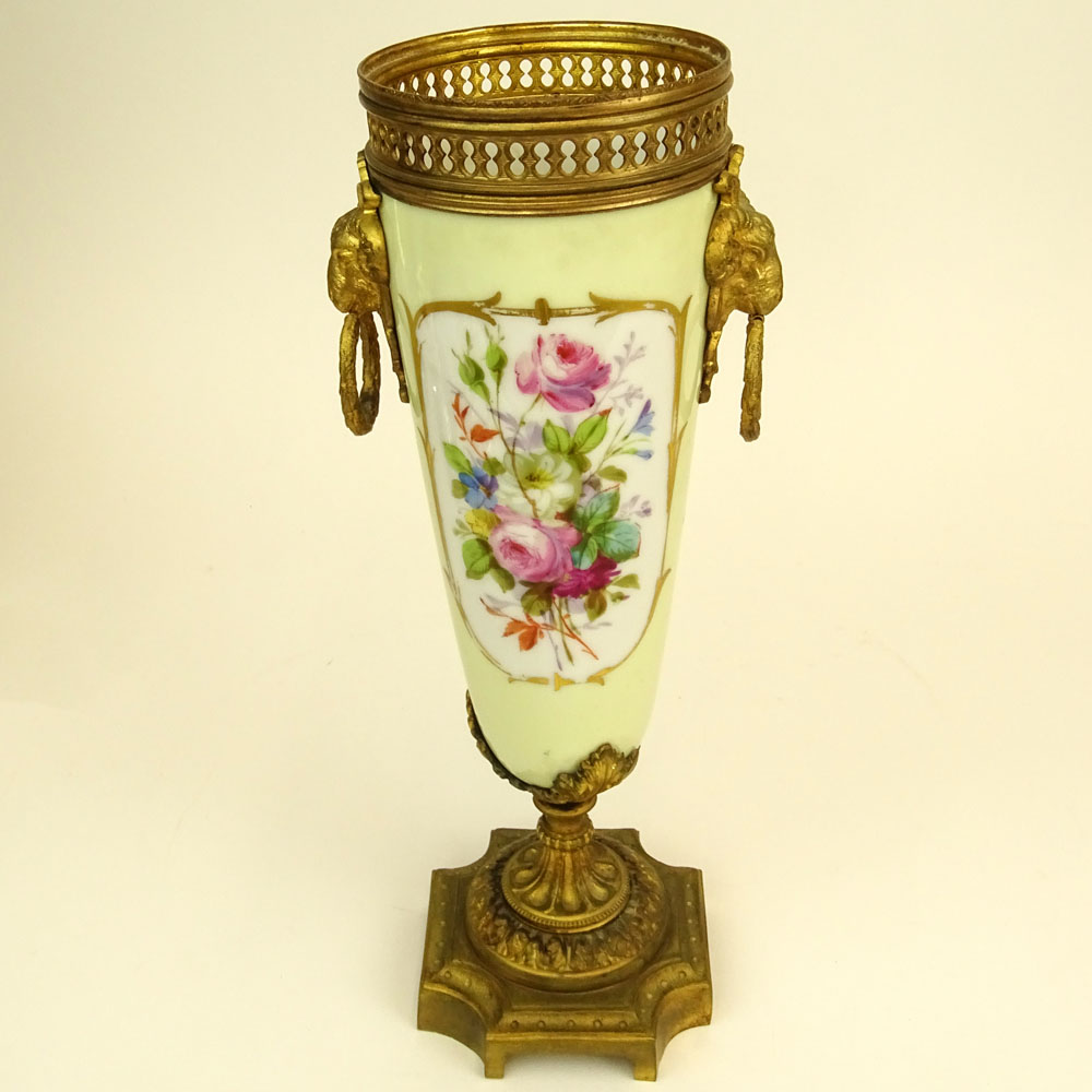 Antique Sevres Bronze Mounted Hand Painted Porcelain Urn.