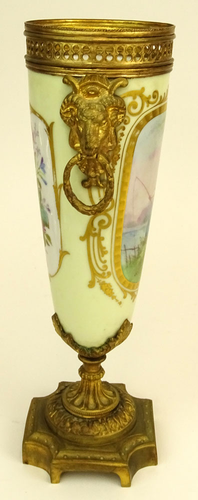 Antique Sevres Bronze Mounted Hand Painted Porcelain Urn.