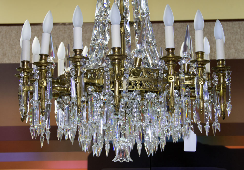 Early 20th Century Bronze and Crystal Twenty-Four (24) Light Chandelier.