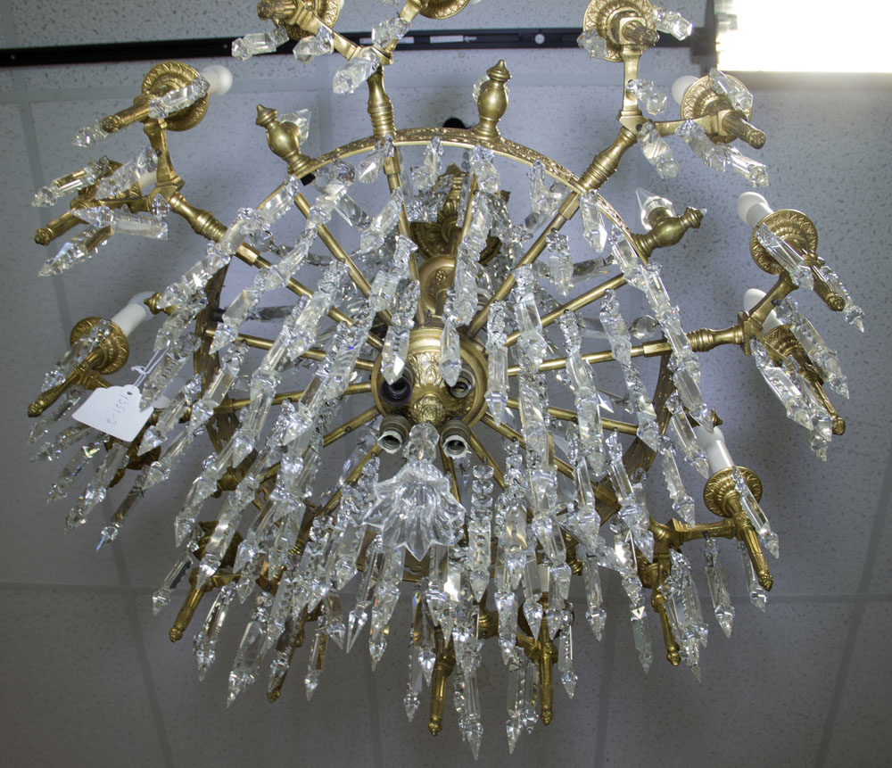 Early 20th Century Bronze and Crystal Twenty-Four (24) Light Chandelier.