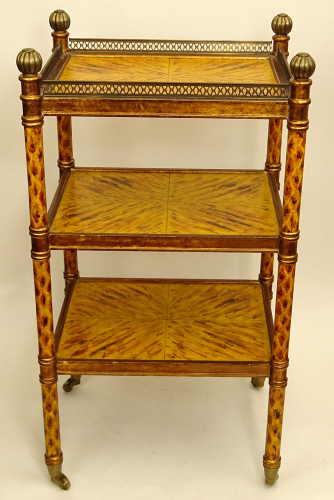 Vintage Painted Wood 3 Tier Bar Caddy. Gallery top and castor feet.