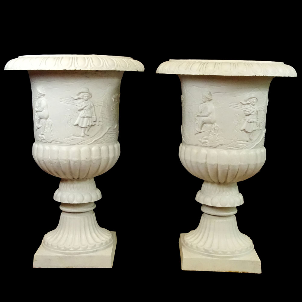 Pair of Monumental Early to Mid 20th Century Cast Iron Garden Urns.