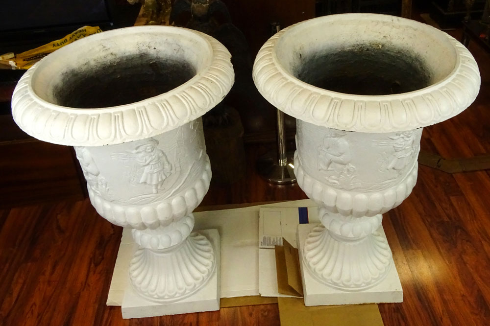 Pair of Monumental Early to Mid 20th Century Cast Iron Garden Urns.