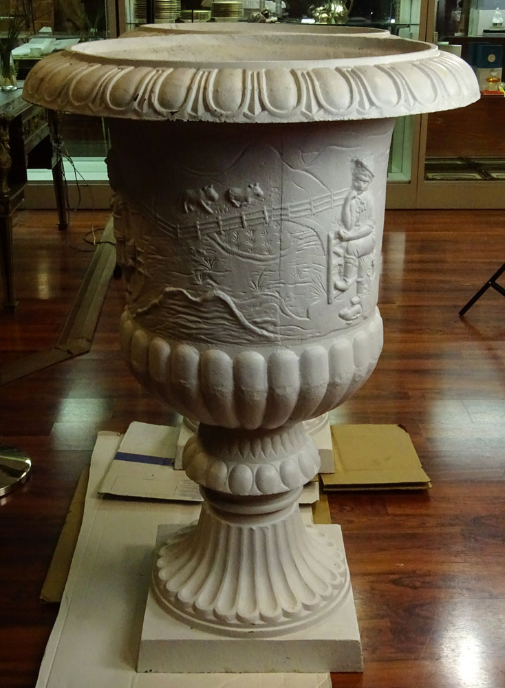 Pair of Monumental Early to Mid 20th Century Cast Iron Garden Urns.