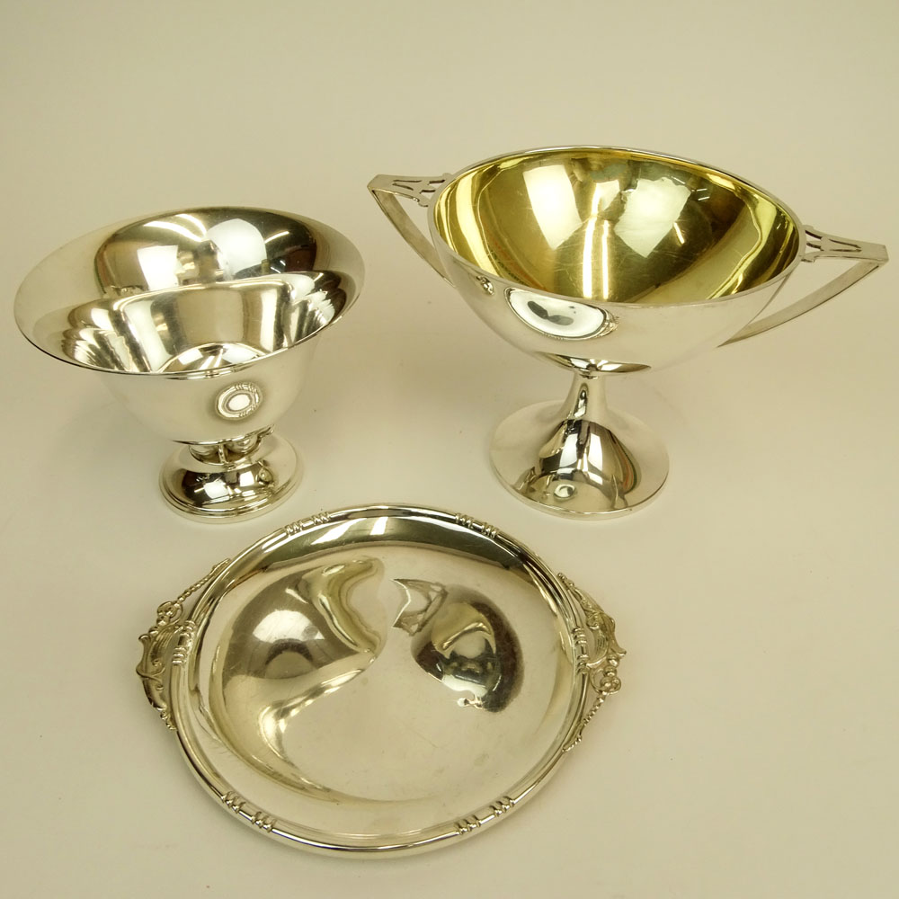 Lot of 3 Vintage Sterling Silver Table Top Items. Includes a compote, a footed bowl and a small tray. 