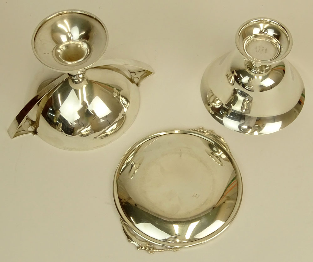 Lot of 3 Vintage Sterling Silver Table Top Items. Includes a compote, a footed bowl and a small tray. 