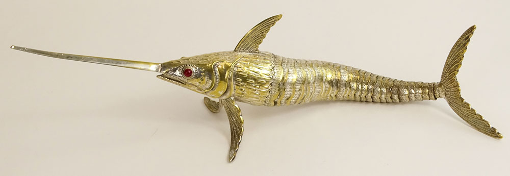 Vintage Silver Plated Articulated Swordfish Figurine.