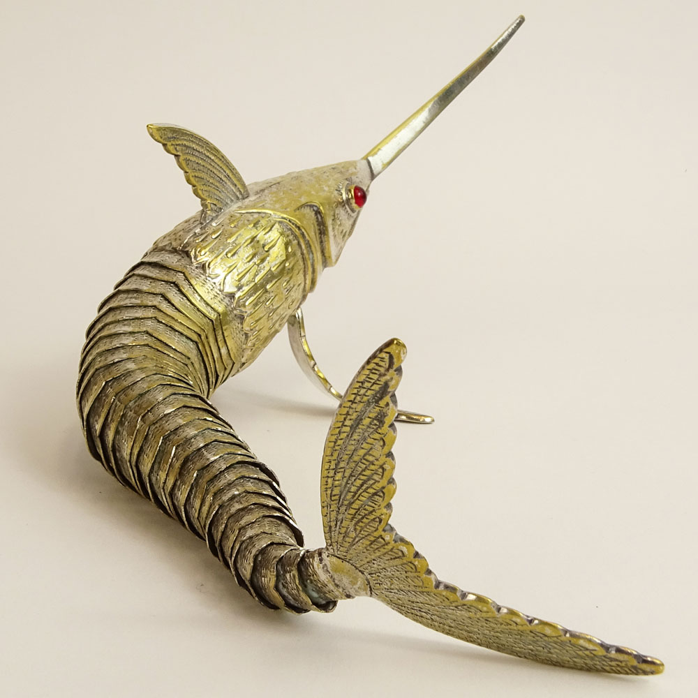 Vintage Silver Plated Articulated Swordfish Figurine.