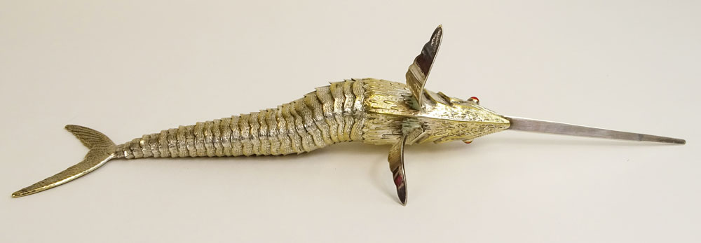 Vintage Silver Plated Articulated Swordfish Figurine.