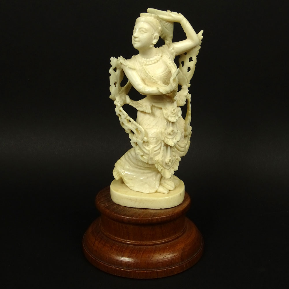 Vintage Carved Ivory Figurine on Hardwood Stand "Dancer". 