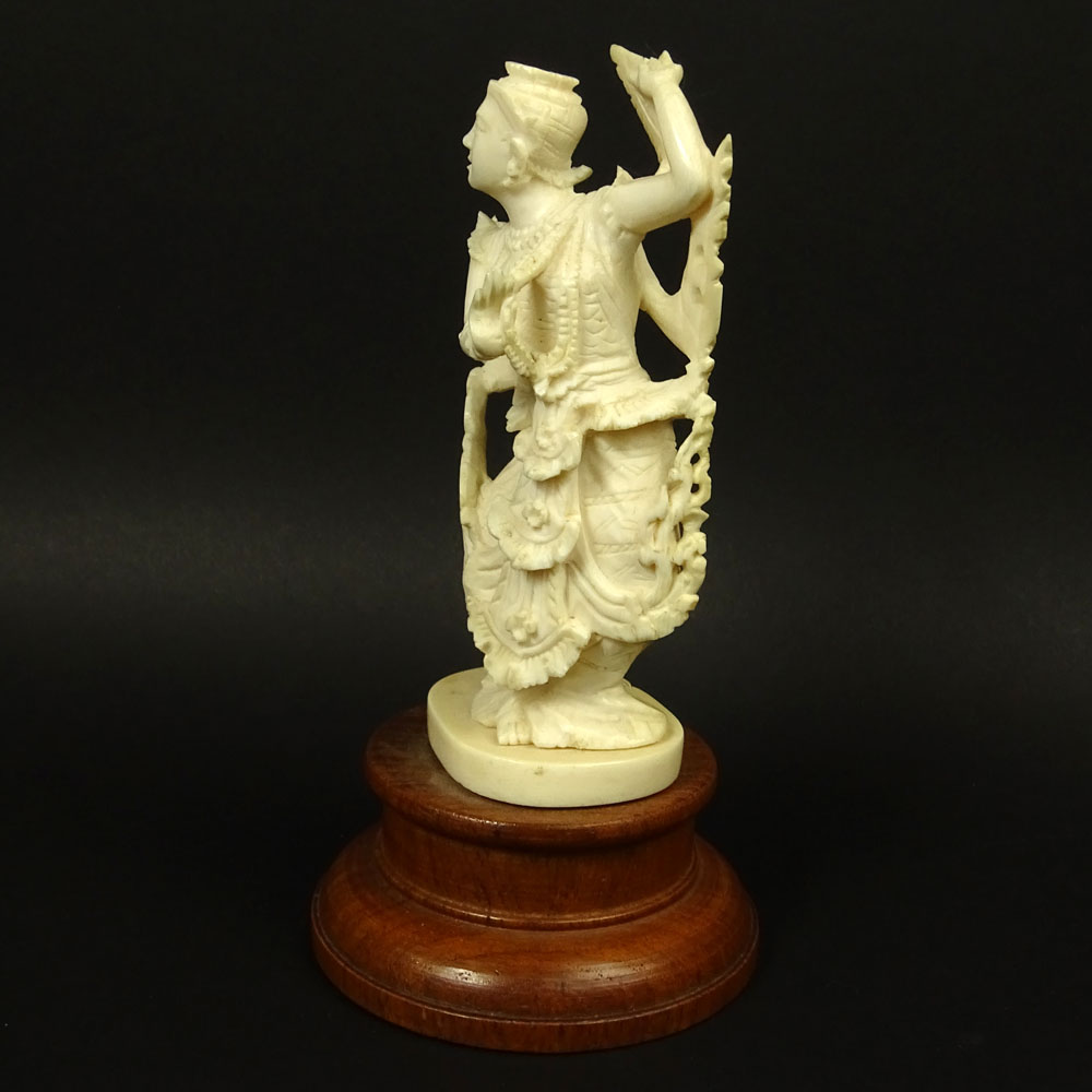 Vintage Carved Ivory Figurine on Hardwood Stand "Dancer". 