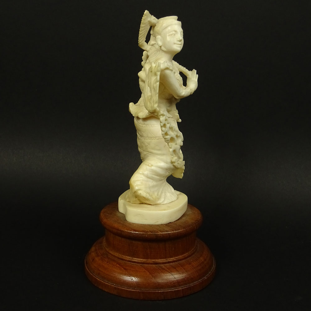 Vintage Carved Ivory Figurine on Hardwood Stand "Dancer". 