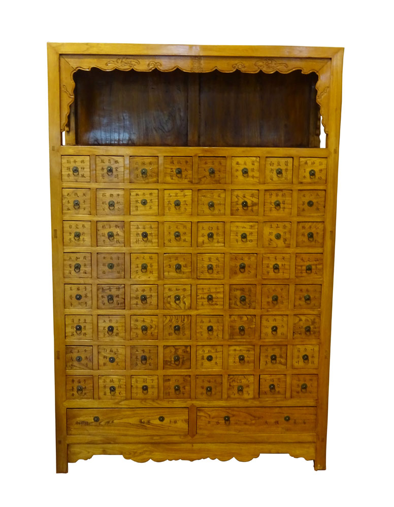 Modern Chinese Carved Hard Wood Apothecary Chest.