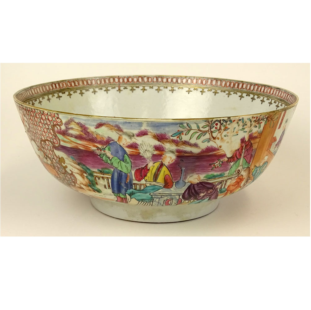 19th C Chinese Export Punch Bowl. Decorated with Mandarin Court Vignettes.