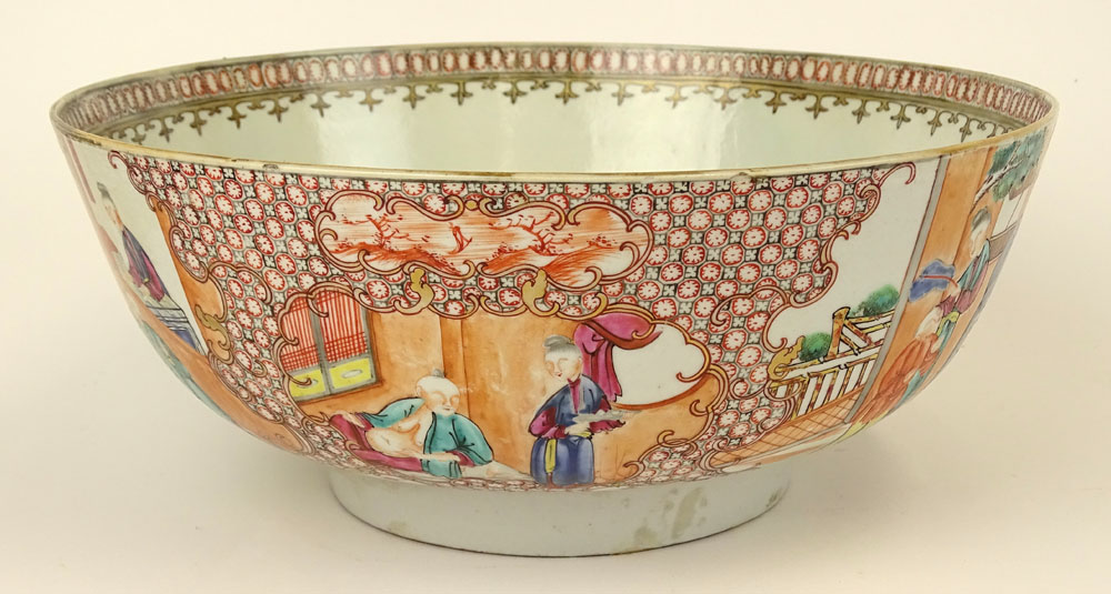 19th C Chinese Export Punch Bowl. Decorated with Mandarin Court Vignettes.