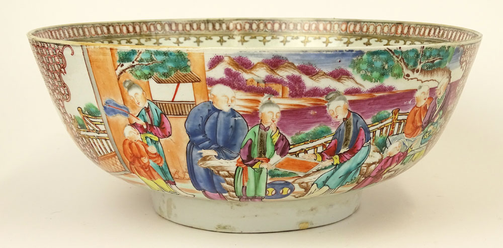 19th C Chinese Export Punch Bowl. Decorated with Mandarin Court Vignettes.
