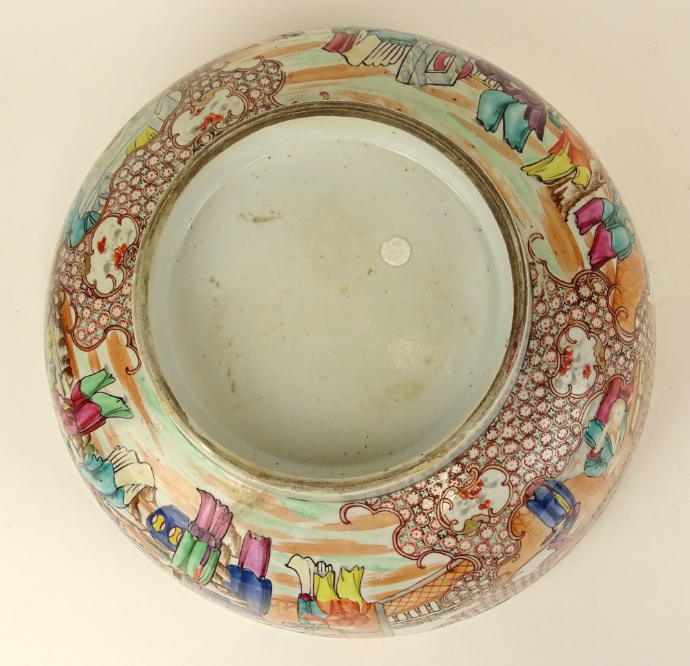 19th C Chinese Export Punch Bowl. Decorated with Mandarin Court Vignettes.