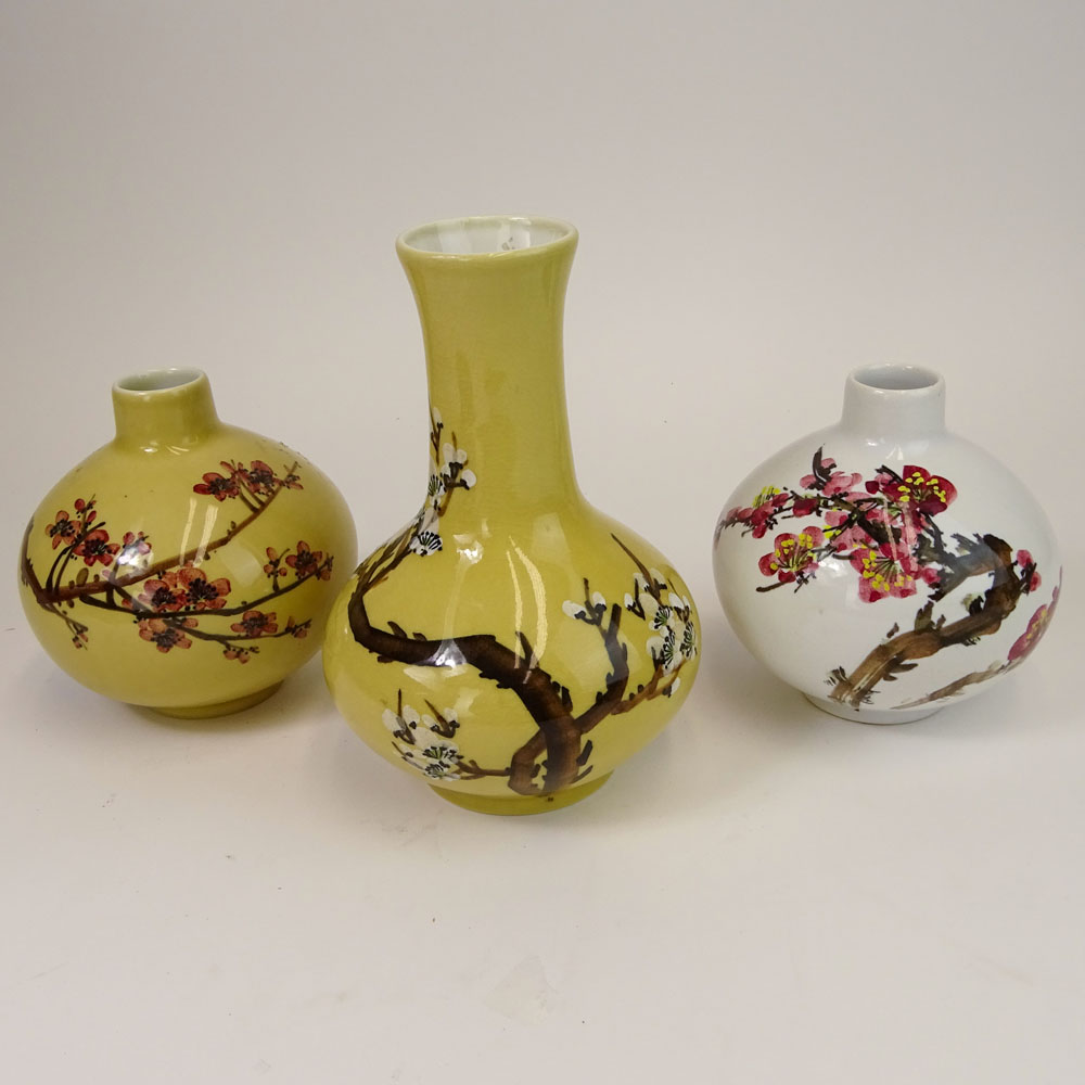 Lot of Three (3) Vintage Japanese Hand Painted Porcelain Vases.