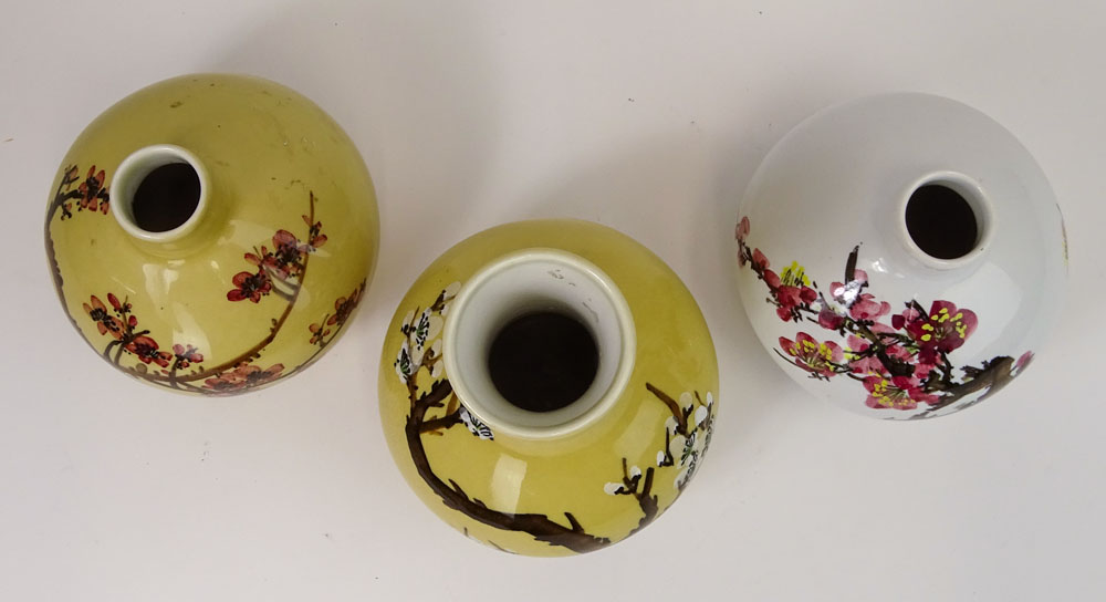 Lot of Three (3) Vintage Japanese Hand Painted Porcelain Vases.