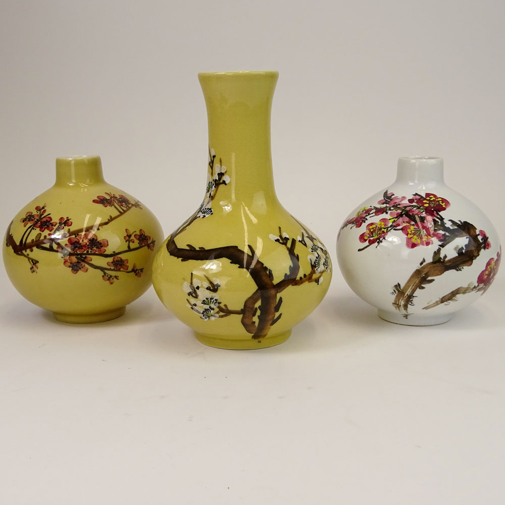 Lot of Three (3) Vintage Japanese Hand Painted Porcelain Vases.
