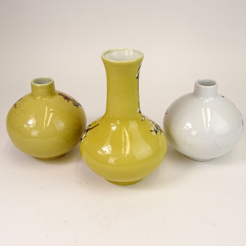 Lot of Three (3) Vintage Japanese Hand Painted Porcelain Vases.