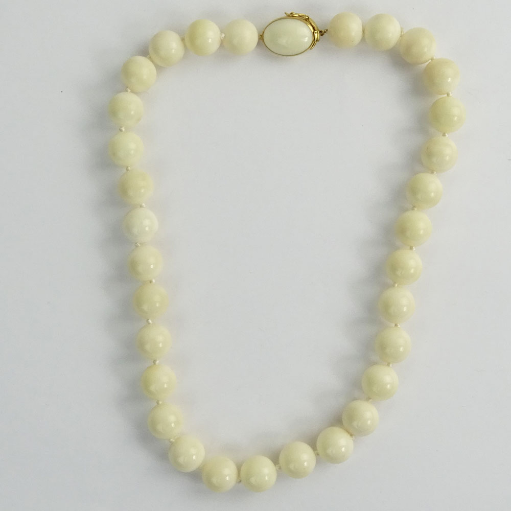Vintage Gump's Angelskin Coral Bead and 18K Yellow Gold Necklace.