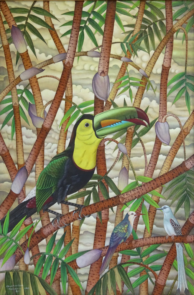 I Dewa Putu Sena, Indonesian (1943 - ) Contemporary Acrylic on Canvas. "Toucan". 