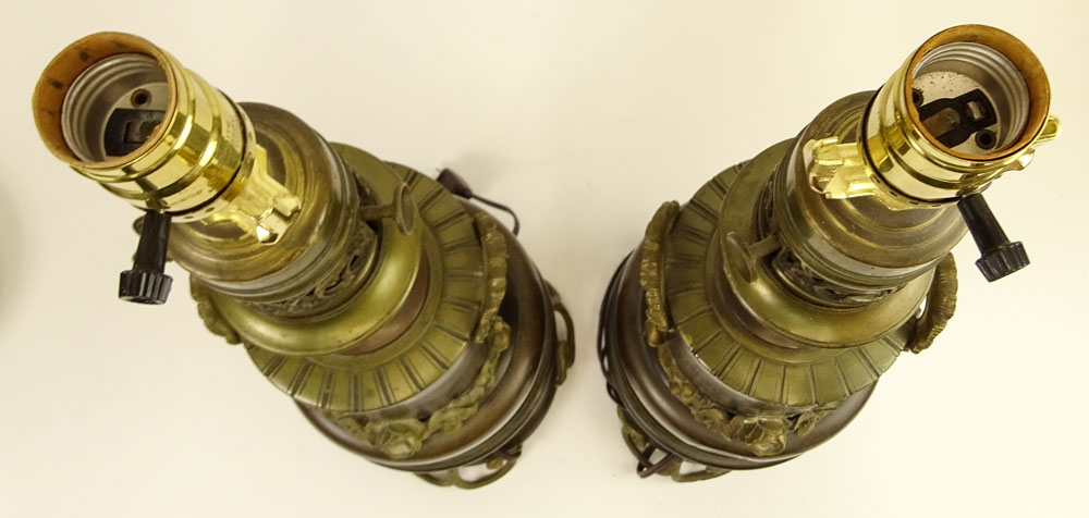 Pair Vintage Tole Style Bronze Mounted Lamps.