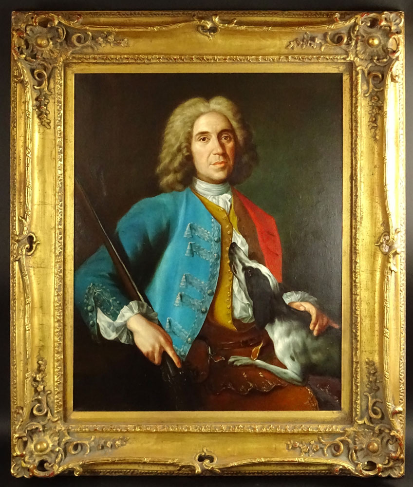 Modern Old Master Style Oil on Canvas "Portrait of a Nobleman With Gun and Hound".