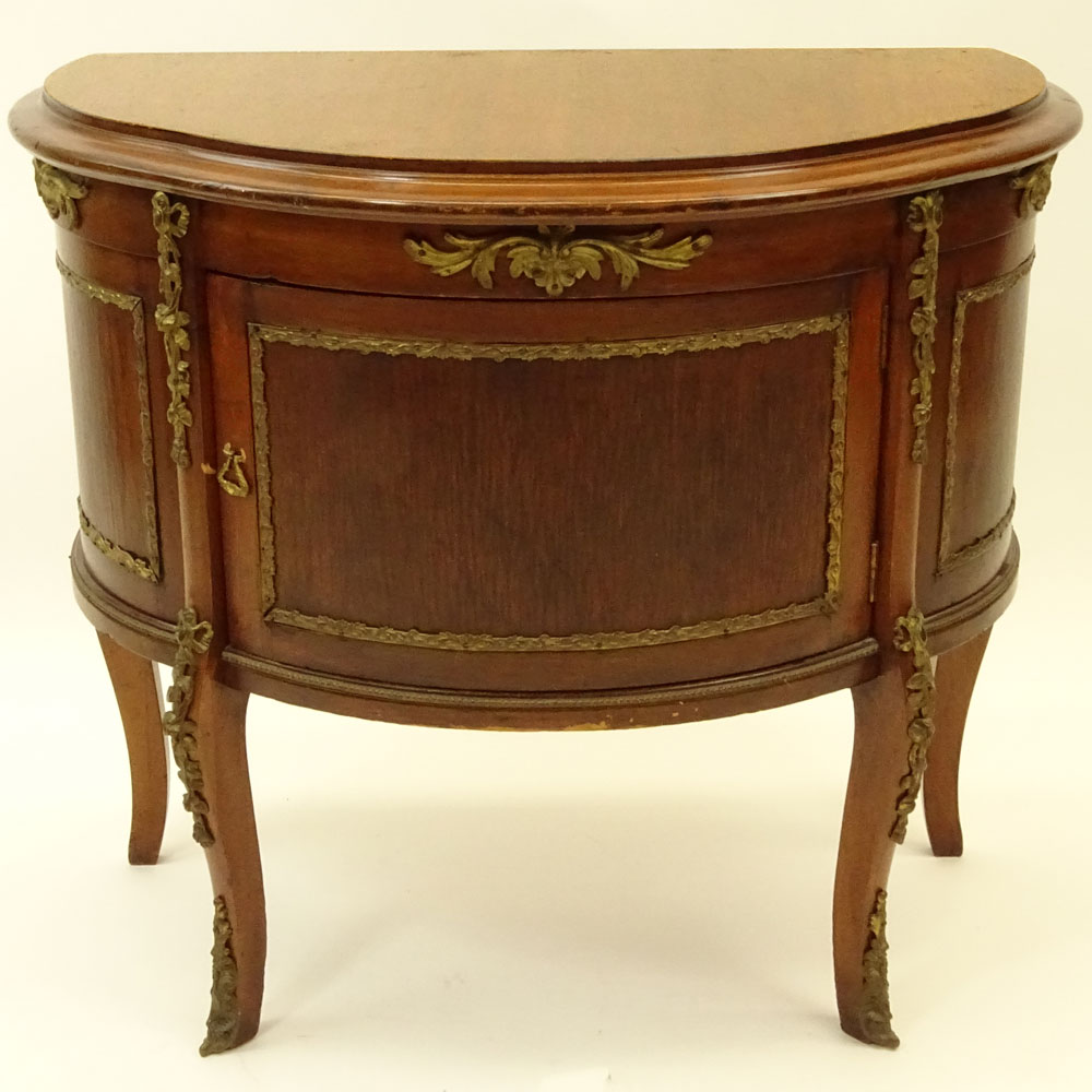 Vintage Transitional style Bronze Mounted Mahogany Demilune Commode.