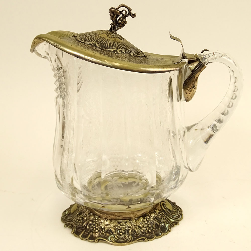 Antique Chased Glass and Silver Plate Pitcher.