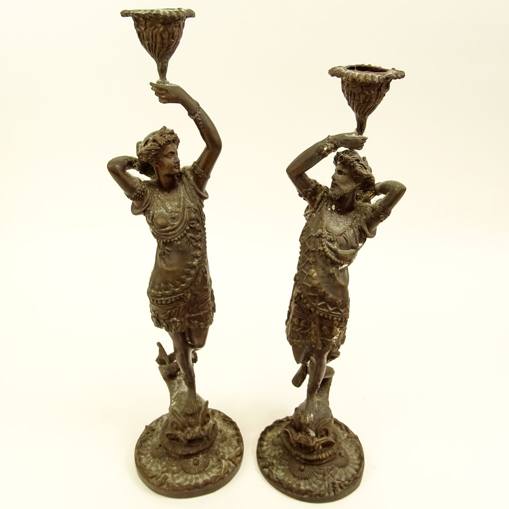 Pair of Spelter Figural Candlesticks.