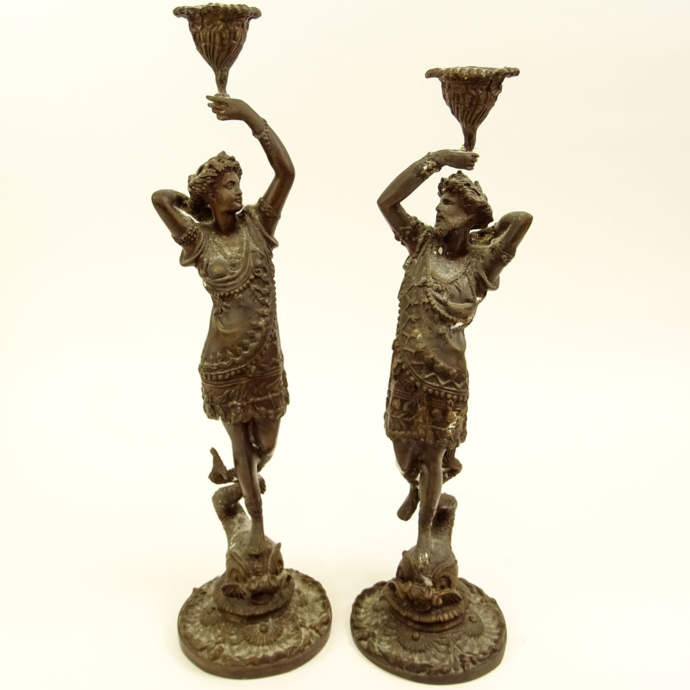 Pair of Spelter Figural Candlesticks.