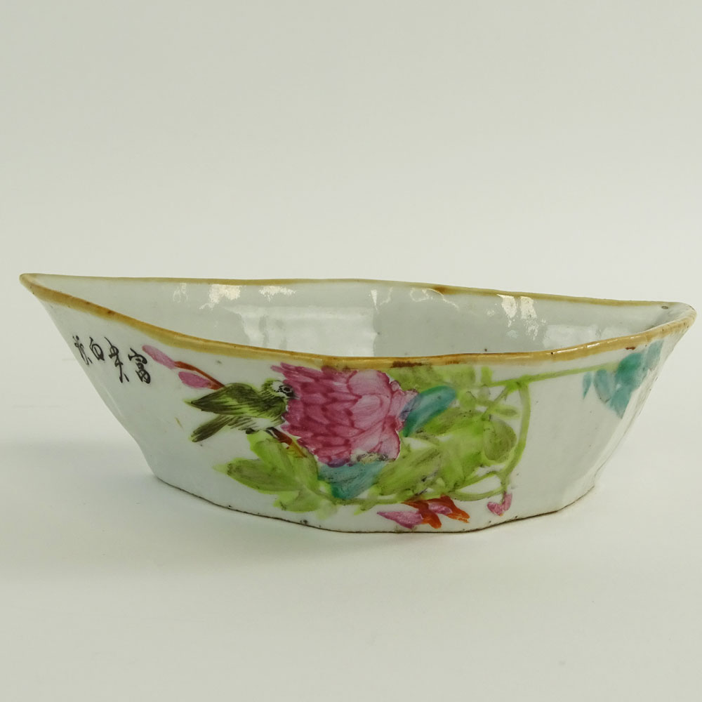 Vintage Chinese Export Porcelain Hand Painted Rose Famille Serving Dish.