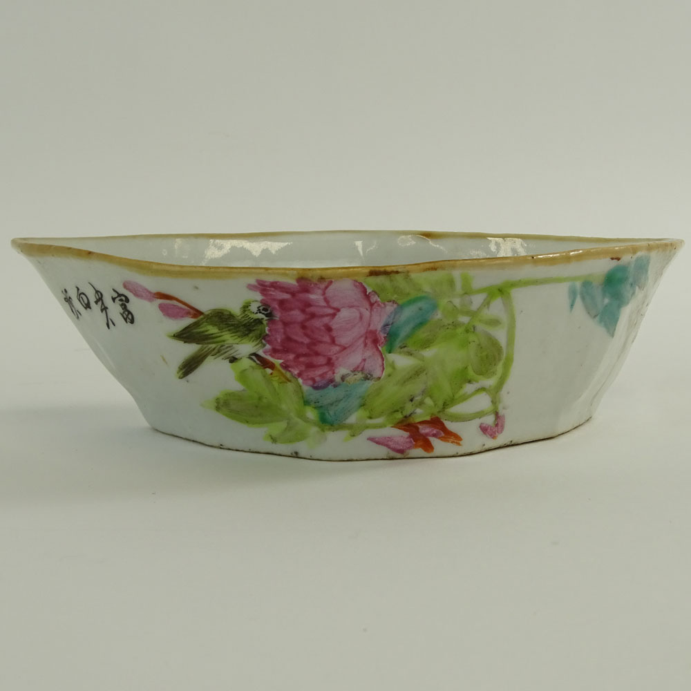 Vintage Chinese Export Porcelain Hand Painted Rose Famille Serving Dish.