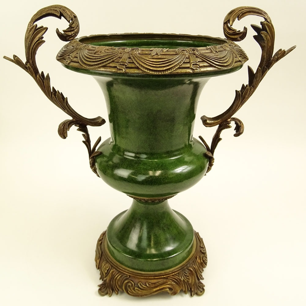 Modern Bronze Mounted Pottery Urn.