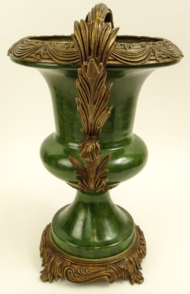 Modern Bronze Mounted Pottery Urn.