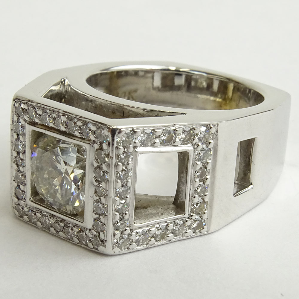 Approx. 1.45 Carat Round Brilliant Cut Diamond and 14 Karat White Gold Engagement Ring.