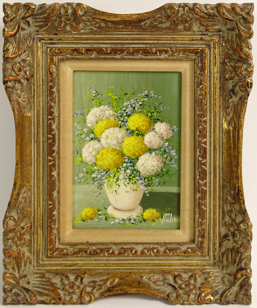 June Holiber, American (20th C) Oil painting on board "Still Life" 