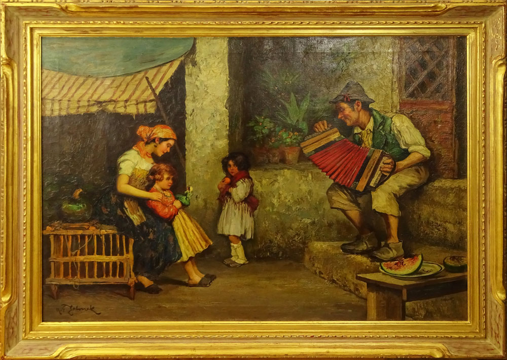 Rudolph Jelinek, Austrian (1880-1950). Oil on canvas "Entertaining The Family" 
