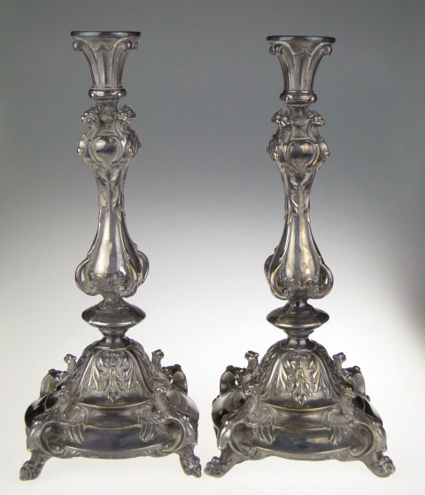 Pair of 19th Century WMF Silver Plate and Low Grade Nickel Silver Candle Sticks.