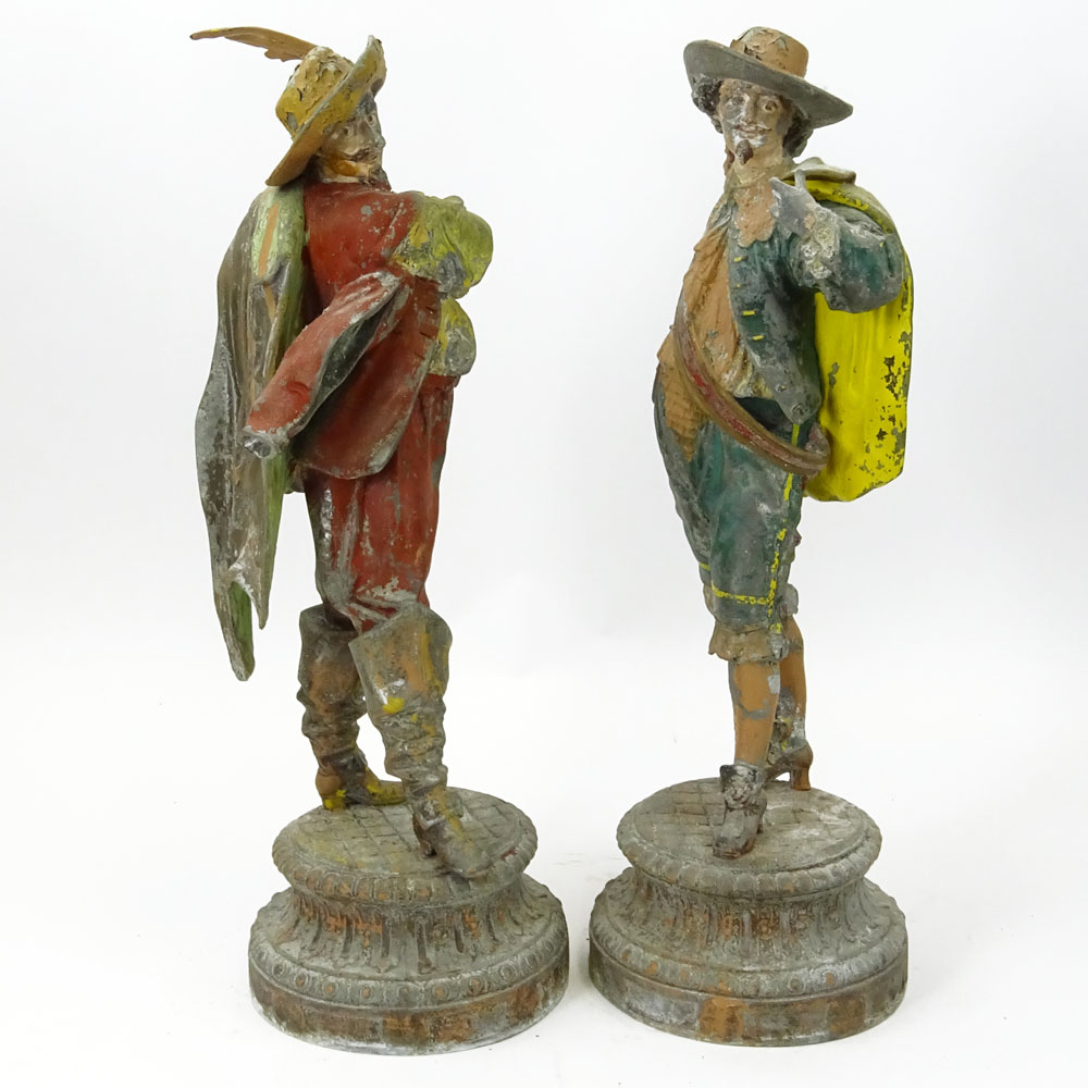 Pair of Vintage Painted Cast Metal Cavalier Figures.