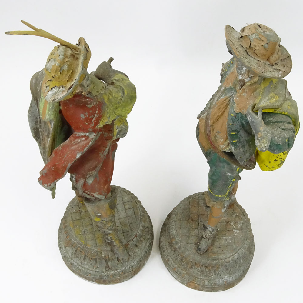 Pair of Vintage Painted Cast Metal Cavalier Figures.