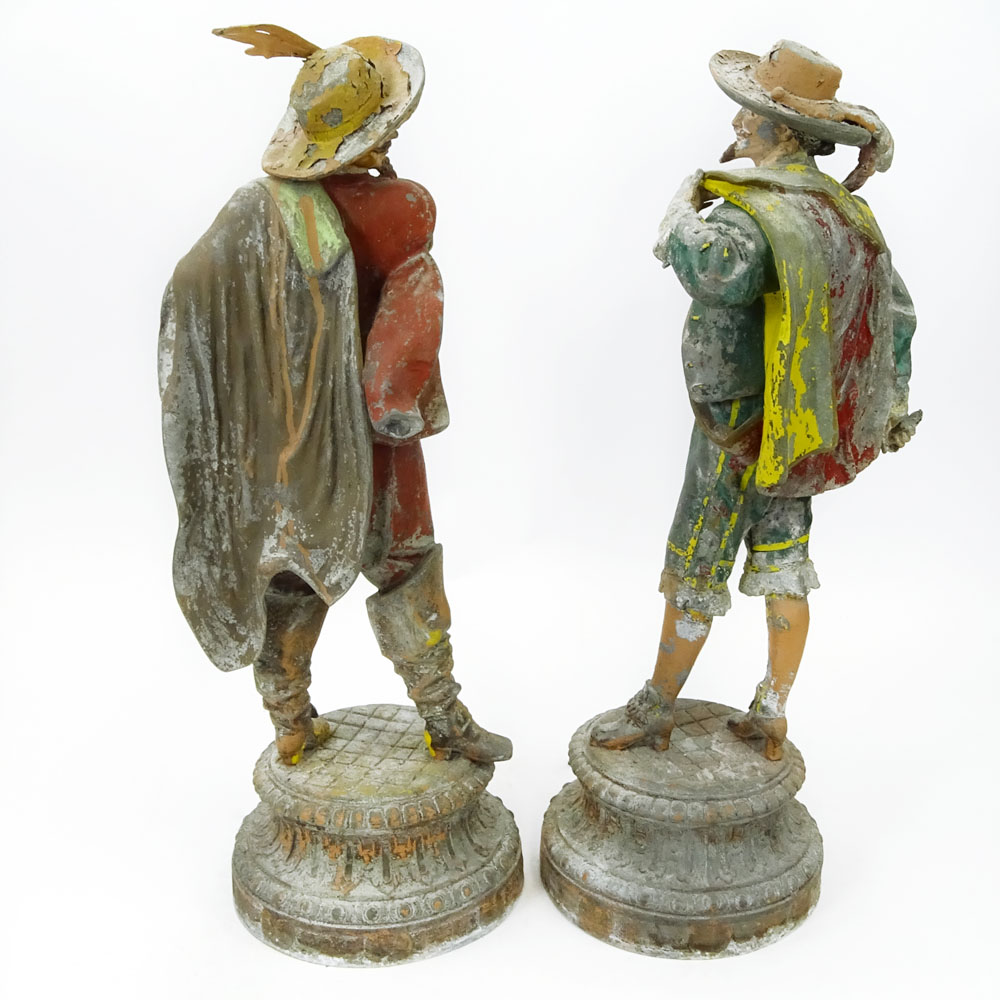 Pair of Vintage Painted Cast Metal Cavalier Figures.