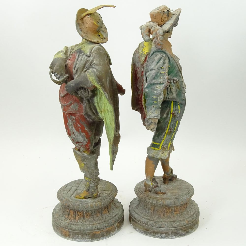 Pair of Vintage Painted Cast Metal Cavalier Figures.