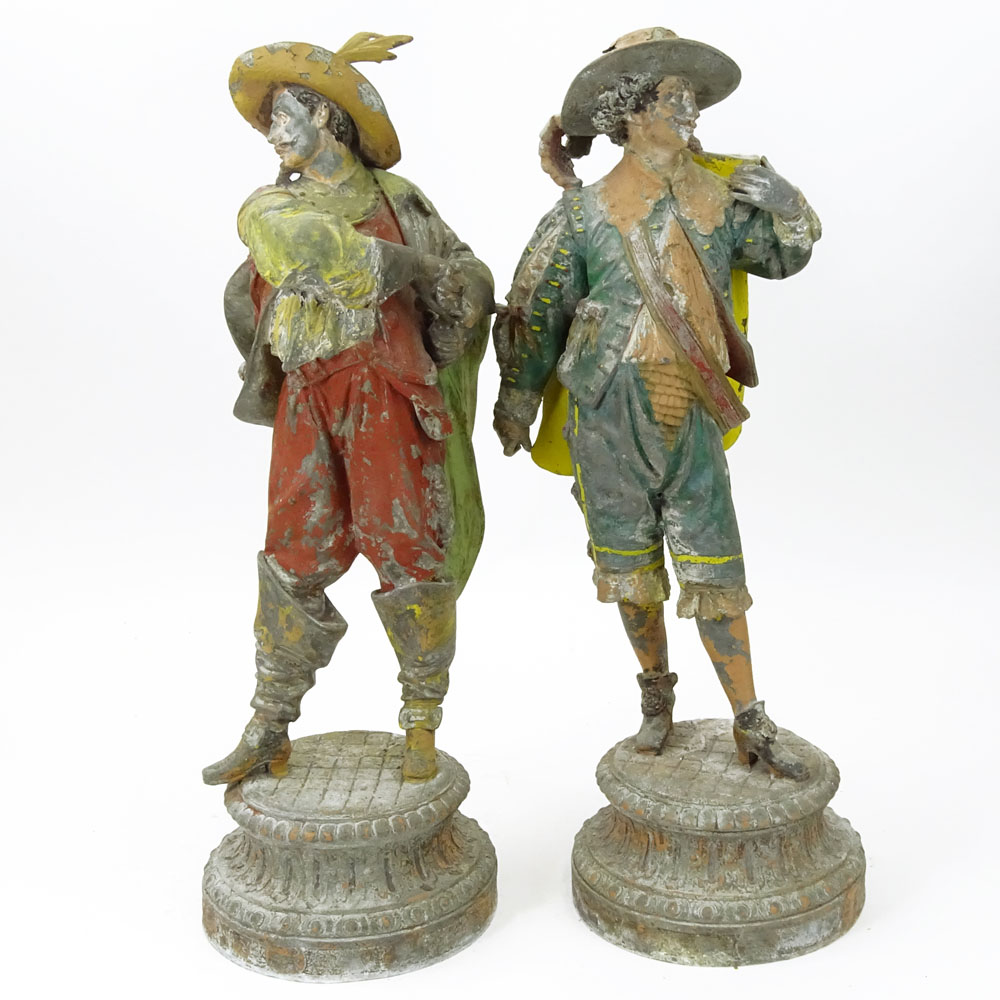 Pair of Vintage Painted Cast Metal Cavalier Figures.