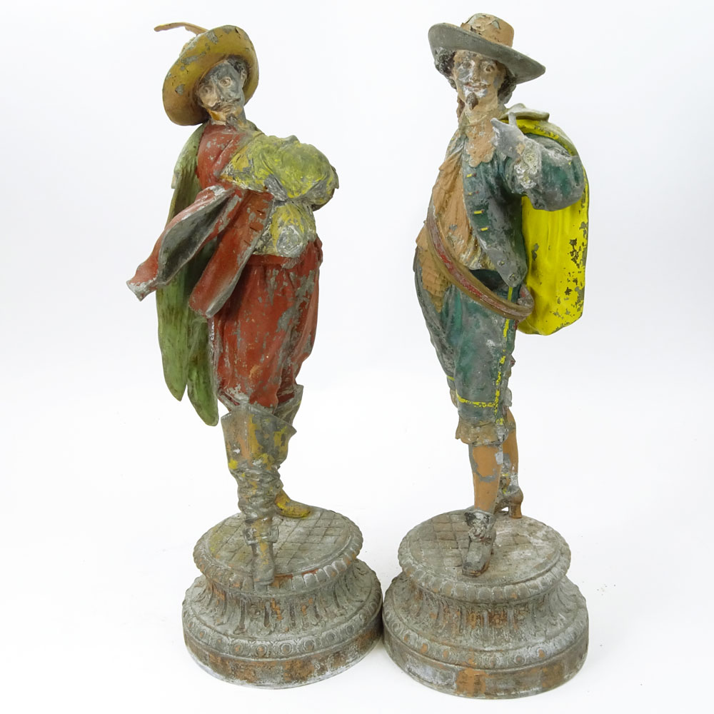 Pair of Vintage Painted Cast Metal Cavalier Figures.